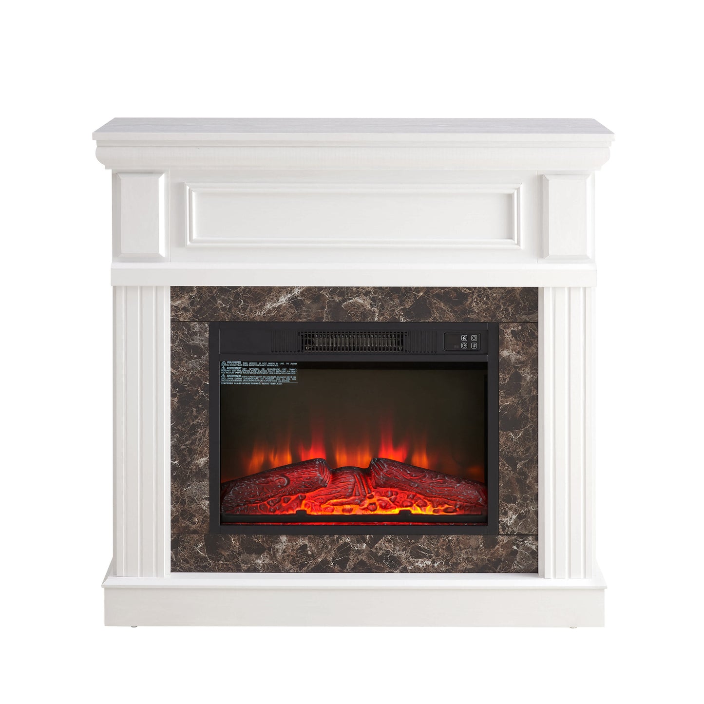 Vynxaria 41 in Freestand ing MDF Mantel plus 23 in Electric Fireplace insert White 1400W Remote Timer LED Flame 1pc Complete Set