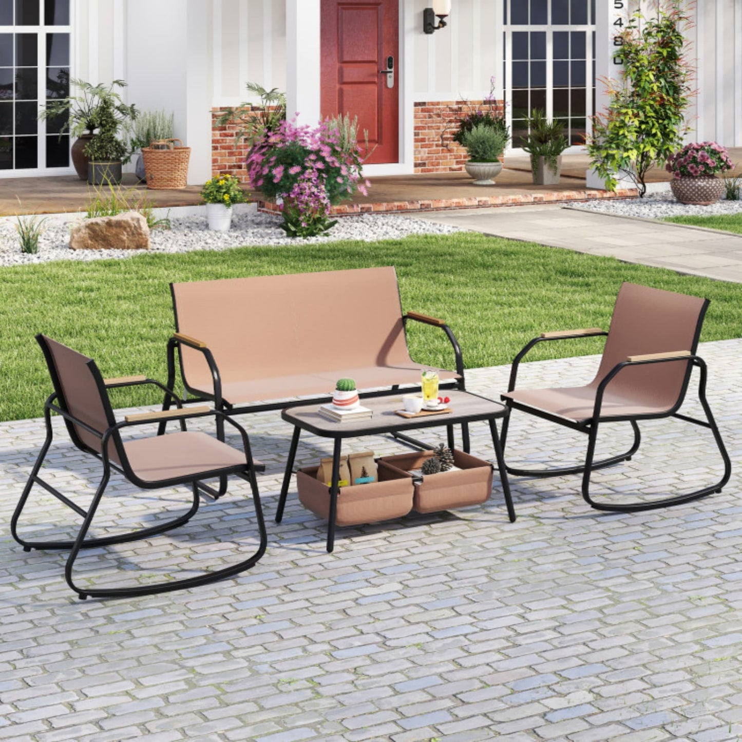 BABOOM Patio Furniture Set 4 -Piece Patio Conversation Set with Brown