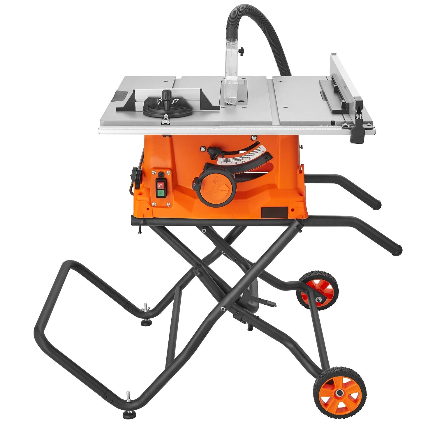 VEVOR Table Saw with Stand 10-inch 15-Amp Max Rip 25-in Speed to 5000RPM 40T Blade Compact Portable Jobsite Saw with Sliding Miter for Wood and Furniture Crafting