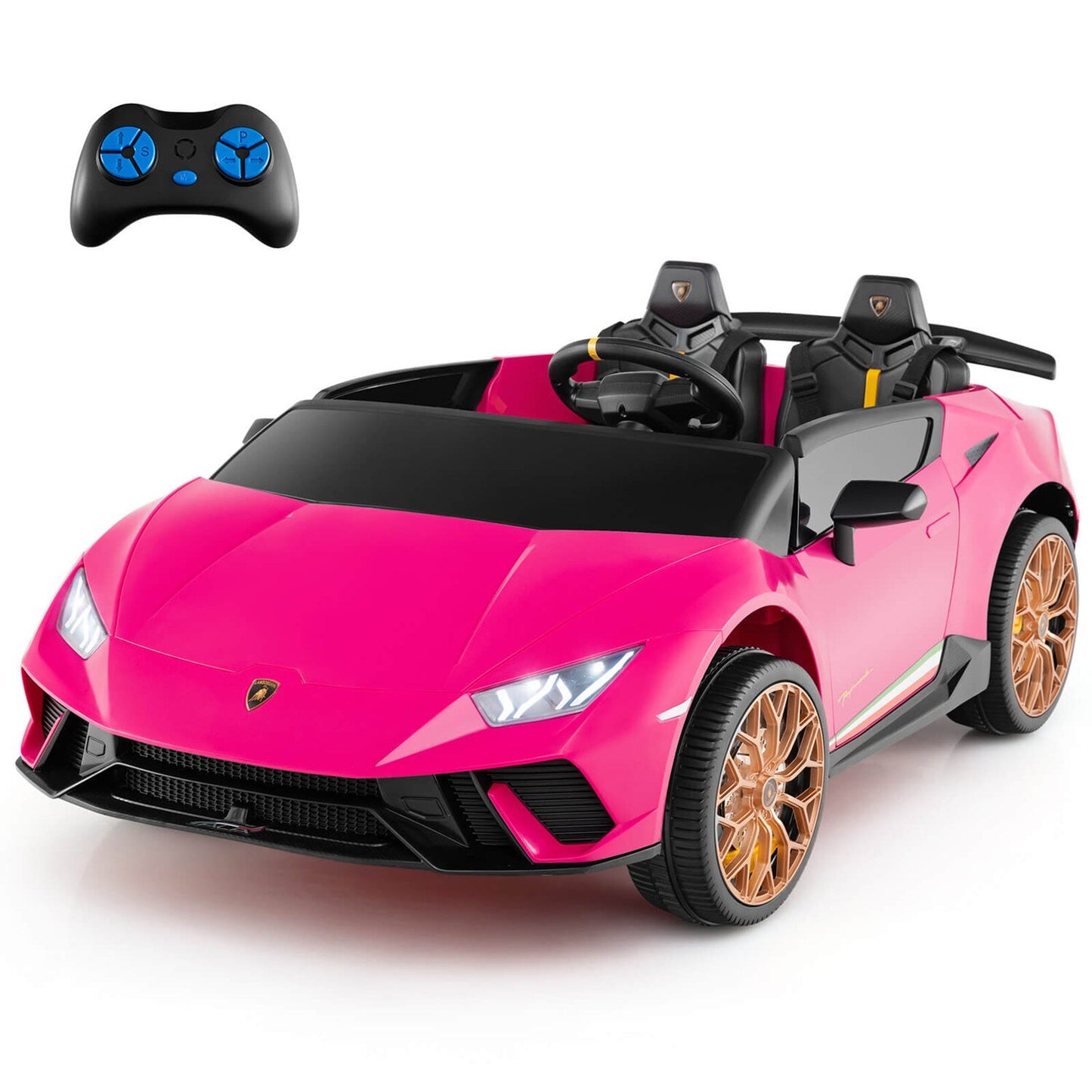 Costway 4WD 2-Seater Ride on Car Licensed Lamborghini Kids Vehicles with Remote Control Pink
