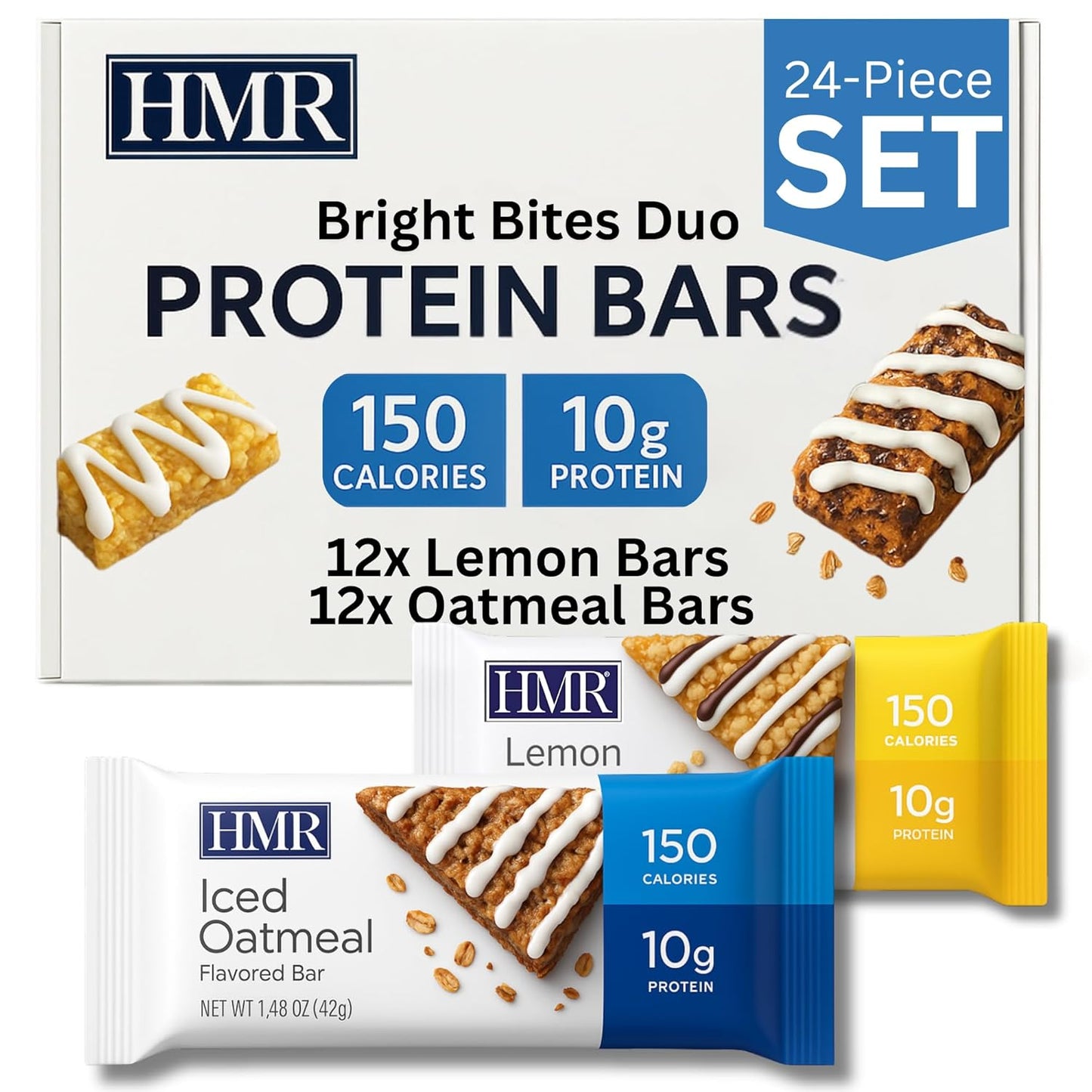 HMR Bright Bites Duo, Lemon & Ice Oatmeal Protein Bar Combo (24 Count) | 10g of Protein, Low Calorie | Nutritious Snack to Support Weight Maintenance