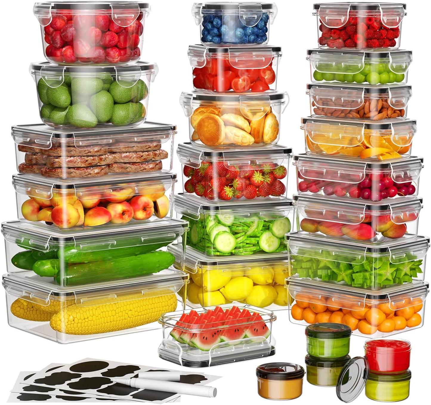 52 PCS Food Storage Containers with Lids Airtight (26 Containers & 26 Lids), Leak proof Meal Prep Container Set for Kitchen Storage, BPA-free, PVC-free Plastic, Microwave\/Dishwasher Safe, Labels & Pen