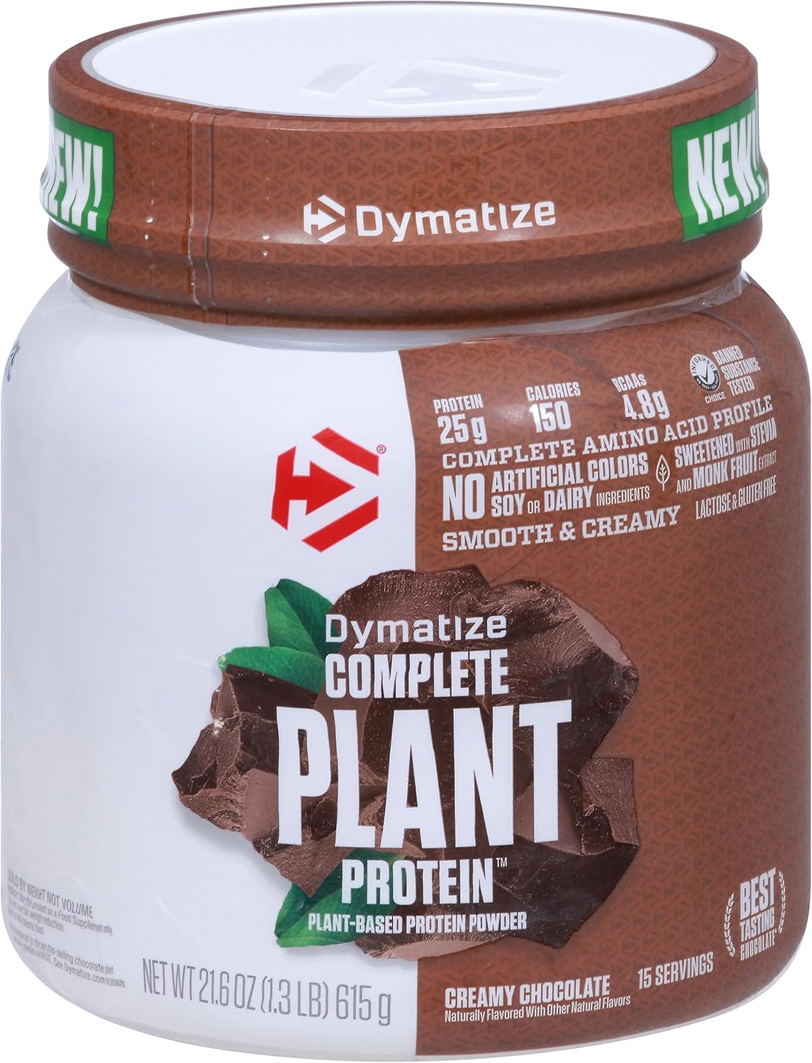 Dymatize Vegan Plant Protein, Creamy Chocolate, 25g Protein, 4.8g BCAAs, Complete Amino Acid Profile, 15 Servings