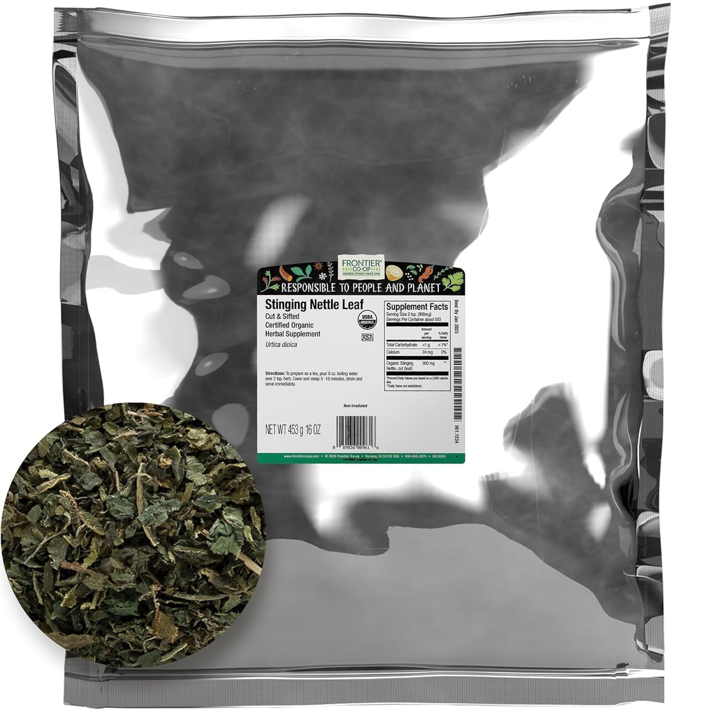 Frontier Co-op Organic Cut and Sifted Stinging Nettle Leaf 1lb | Pack of 2