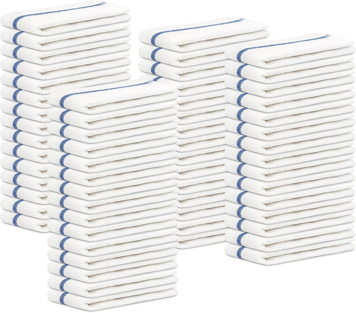STF Linen Bar Mops Blue Stripe Pack of 60 Kitchen Towels 16x19 Multi-Purpose for Home, Restaurant and Cleaning White Absorbent Washcloth Dishcloths Sets, Reusable Dish, Cloths Rags
