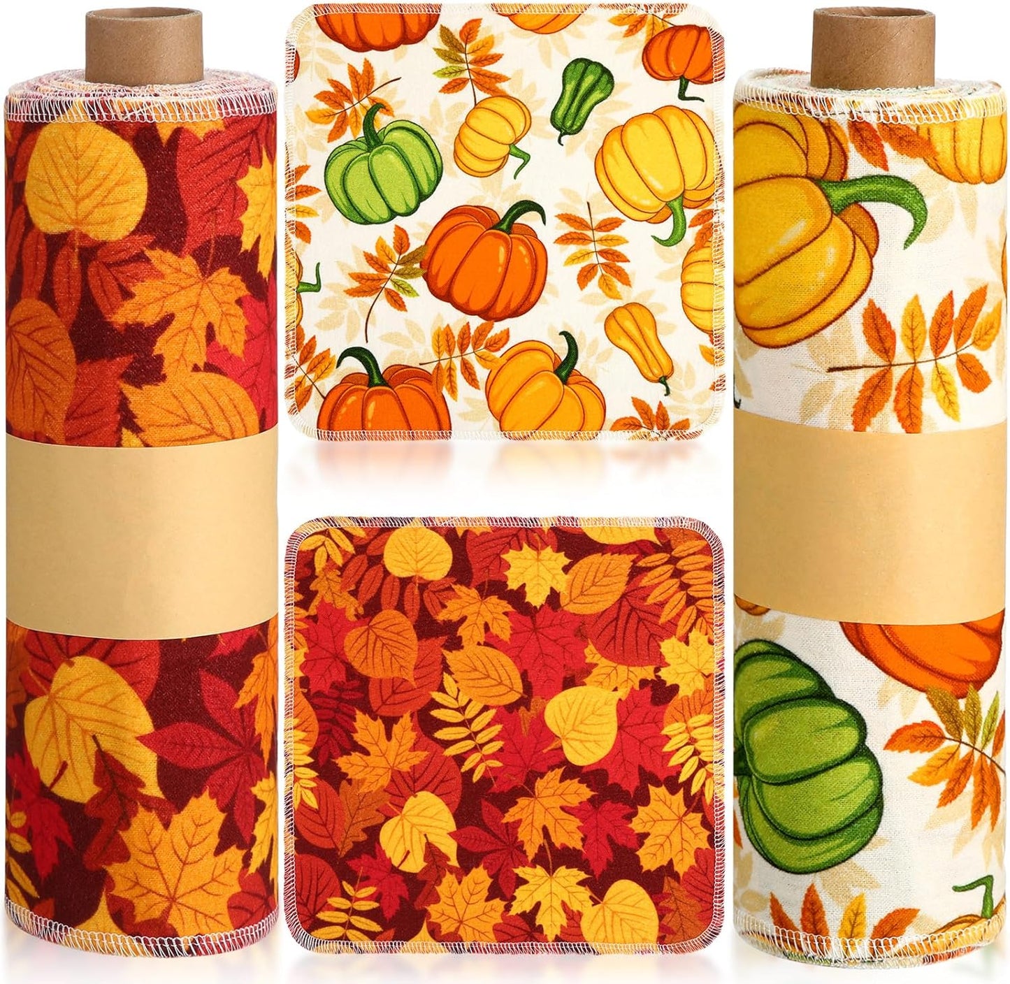 Redbaker 50 Pcs Reusable Paper Towels Paperless Reusable Cotton Cloths Toilet Absorbent Washable Paper Towels with Roll Kitchen Dishcloth for Kitchen Paperless Dishcloths(Pumpkin)