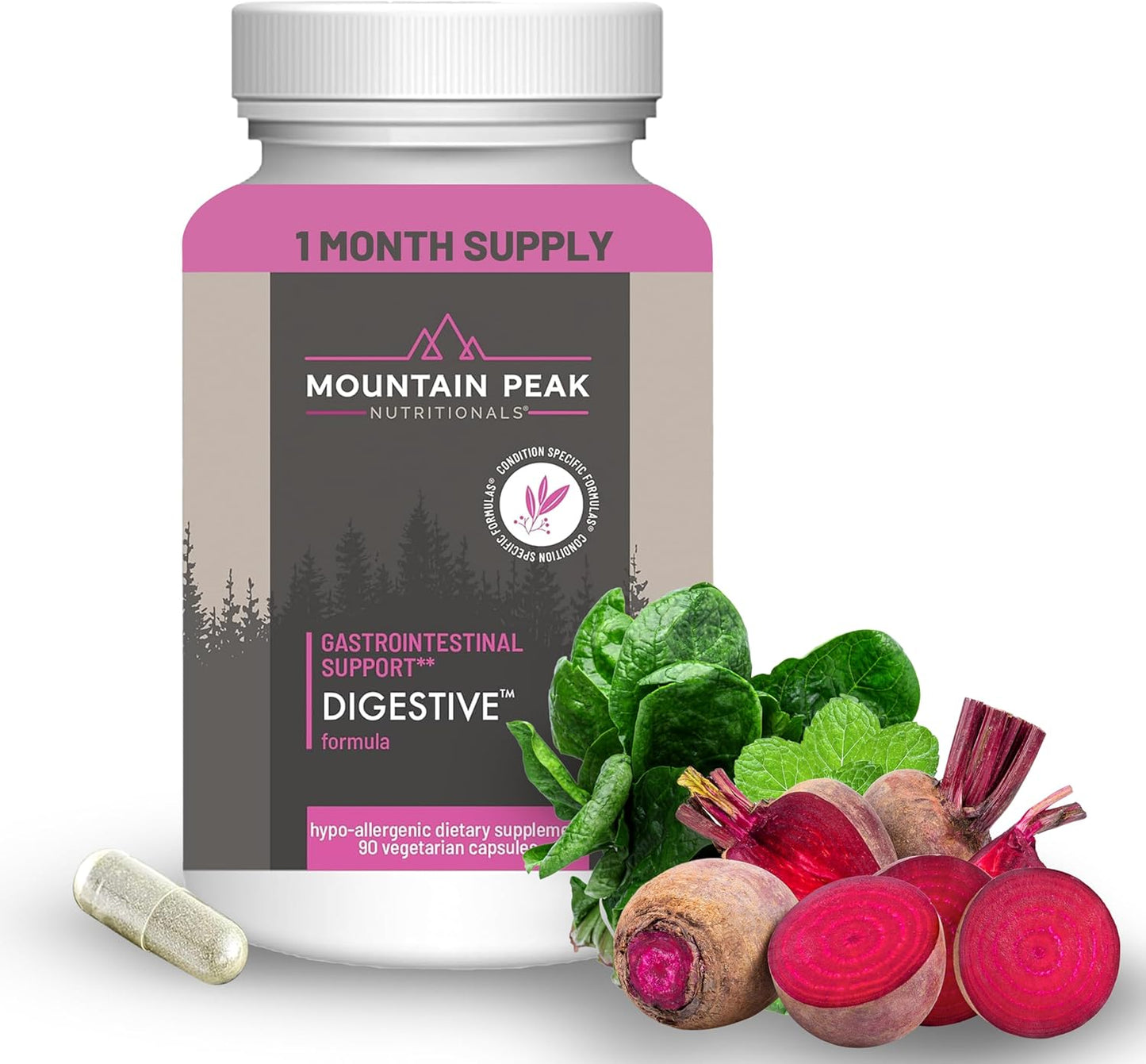 Mountain Peak Nutritionals Digestive \u2013 Probiotics for Gut Health & Bloating Relief - 1.5 Billion CFU* - Gastrointestinal Support w\/Enzymes - Hypoallergenic Dietary Supplement (90 Capsules)