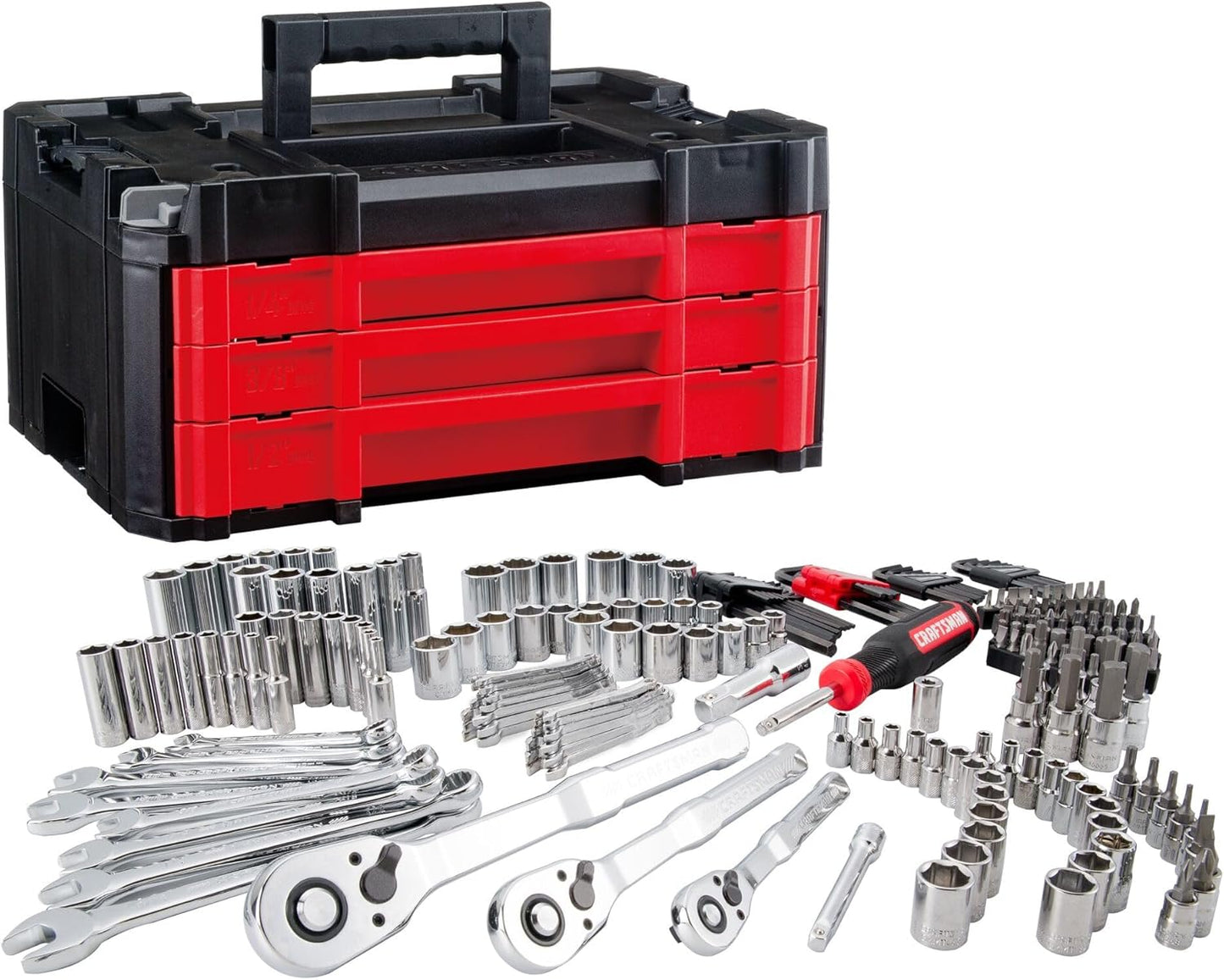 CRAFTSMAN Socket Set with Case VERSASTACK 230 Pcs Mechanics Tool Set, 1\/4 in, 3\/8 in, and 1\/2 Drive, Standard and Deep Socket Set, Short and Long Arm Hex Keys (CMMT45306)