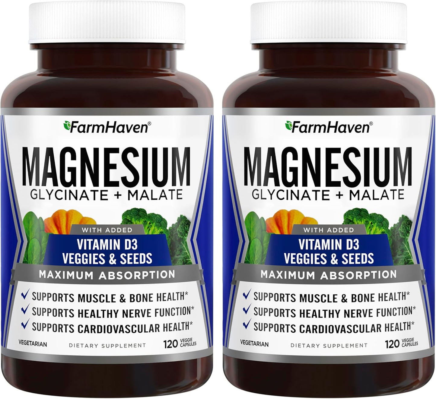 FarmHaven Magnesium Glycinate & Malate Complex w\/Vitamin D3, 100% Chelated for Max Absorption- Bone Health, Nerves, Muscles, 240 Capsules, 120 Days