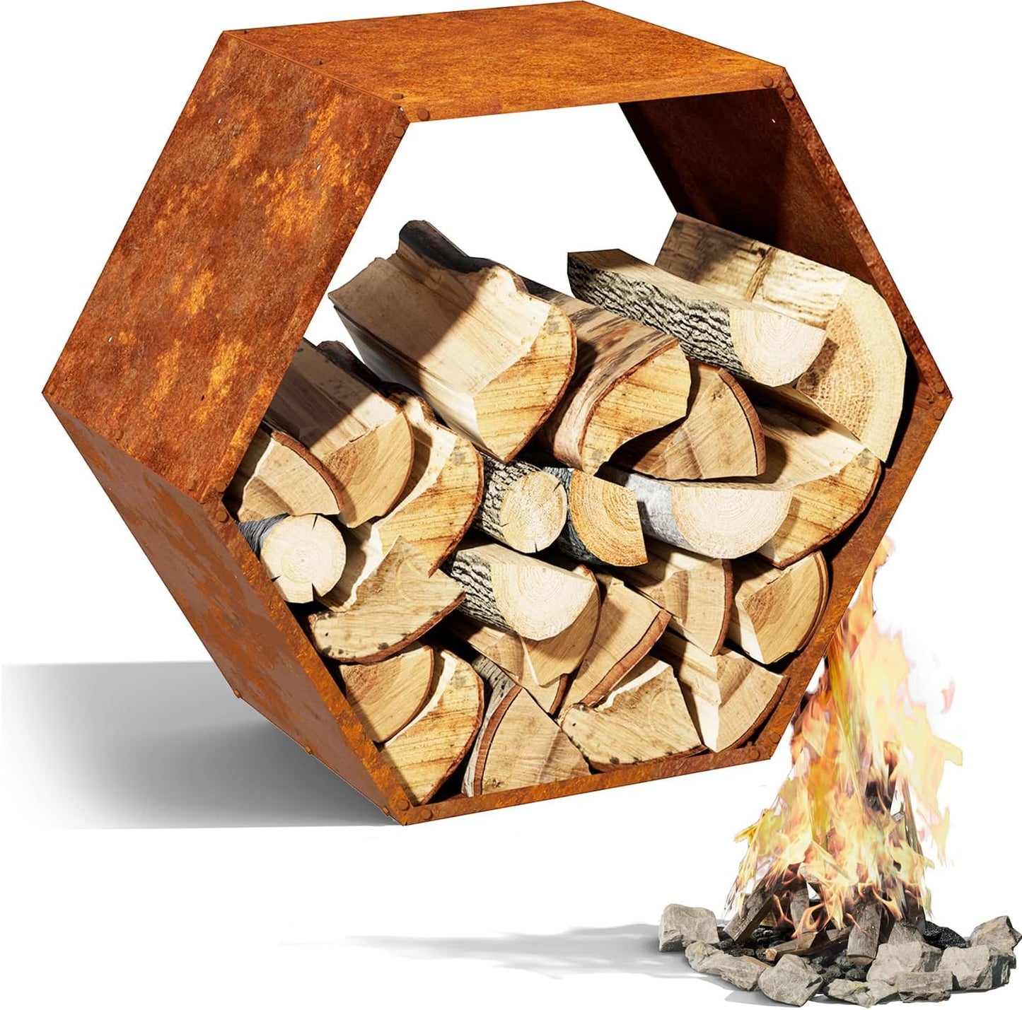 Firewood Log Rack Hexagon Heavy-Duty, Sturdy Log Holder with Honeycomb Design for Wood Storage, Suitable for both Outdoor and Indoor Use