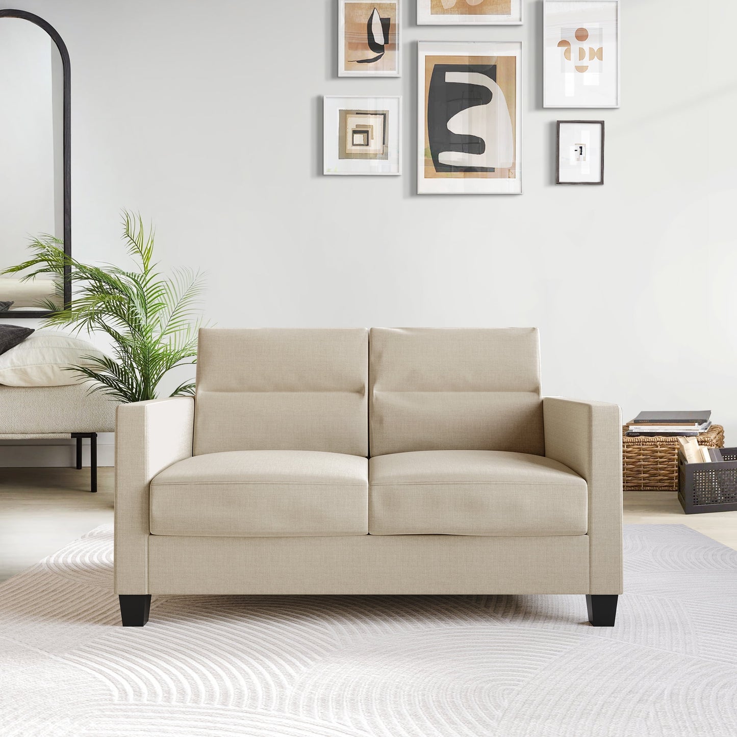 Castle Place Contemporary Linen Upholstered Loveseat, Beige