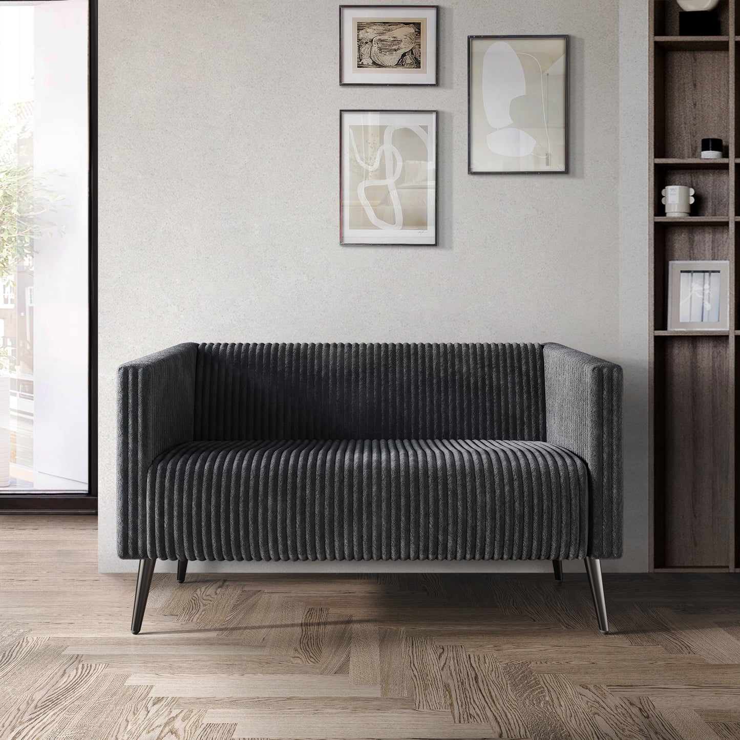 Castle Place Luxurious Corduroy Velvet Upholstered Loveseat, Grey