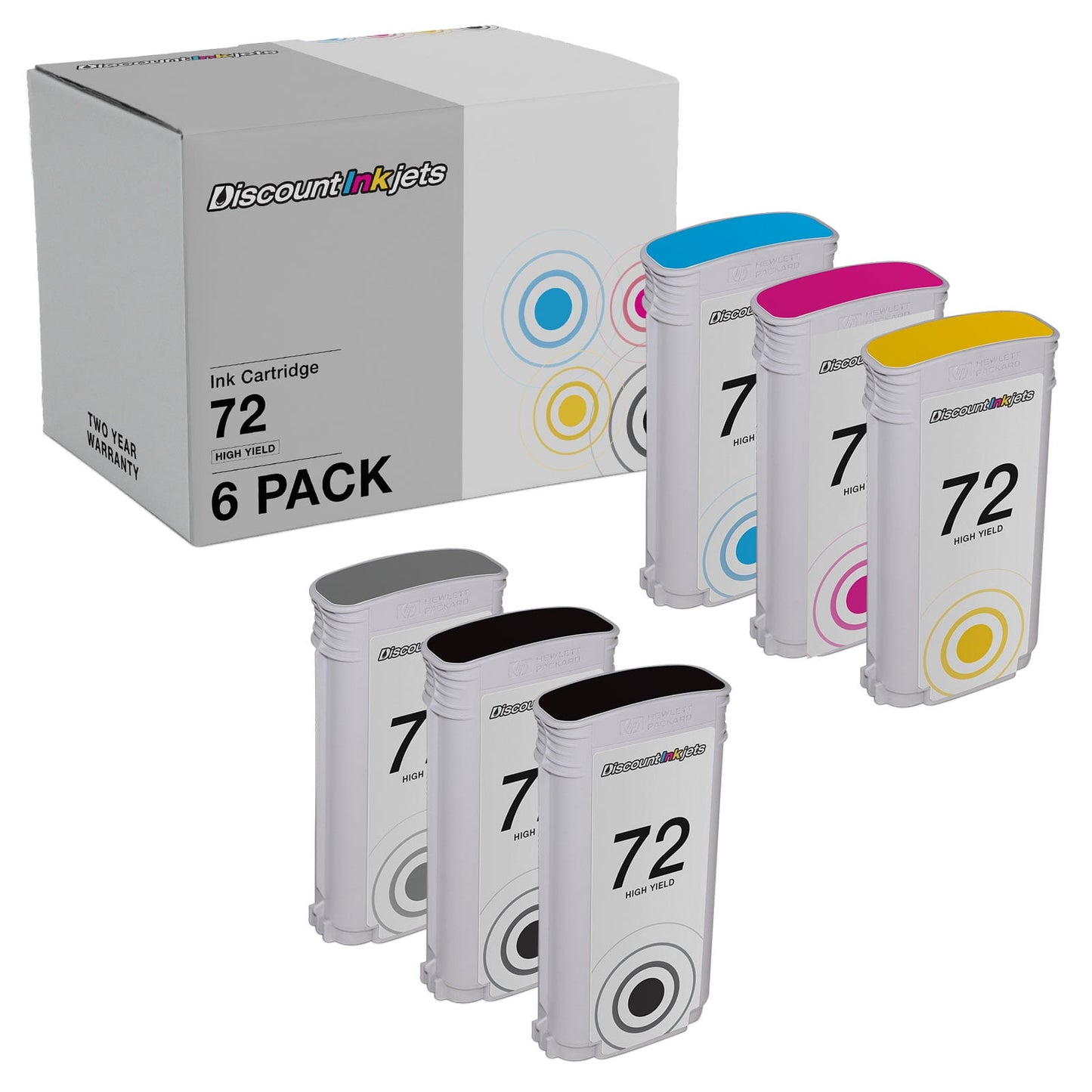 DI Cartridges for HP 72 Ink HY Photo Bk Cyan Magenta Yellow Gray Matte Bk Compatible with HP DesignJet: T1100, T1120, T1200, T610, T620, T770, SD Pro MFP, T1100ps, T1120 SD-MFP, T1120ps, T1200ps