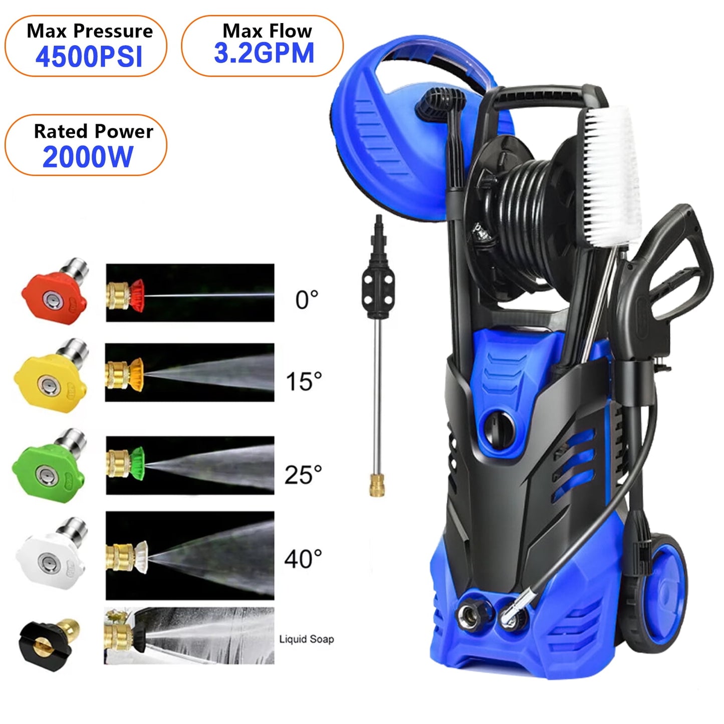 Fenbeli 4500PSI Electric Pressure Washer Adjustable Pressure Max 3.2 GPM for Your Home and Garden