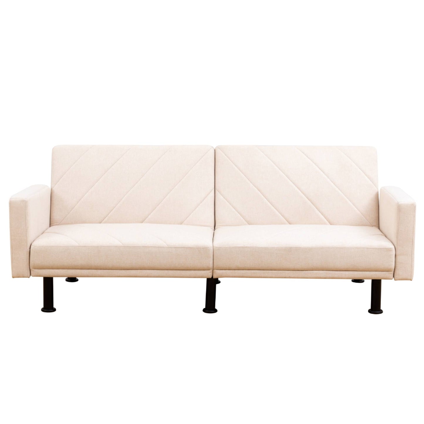 Futon Sofa Bed with Adjustable Backrest, 77” Convertible Sleeper Sofas Couches Modern Linen Loveseat for Living Room, Beige