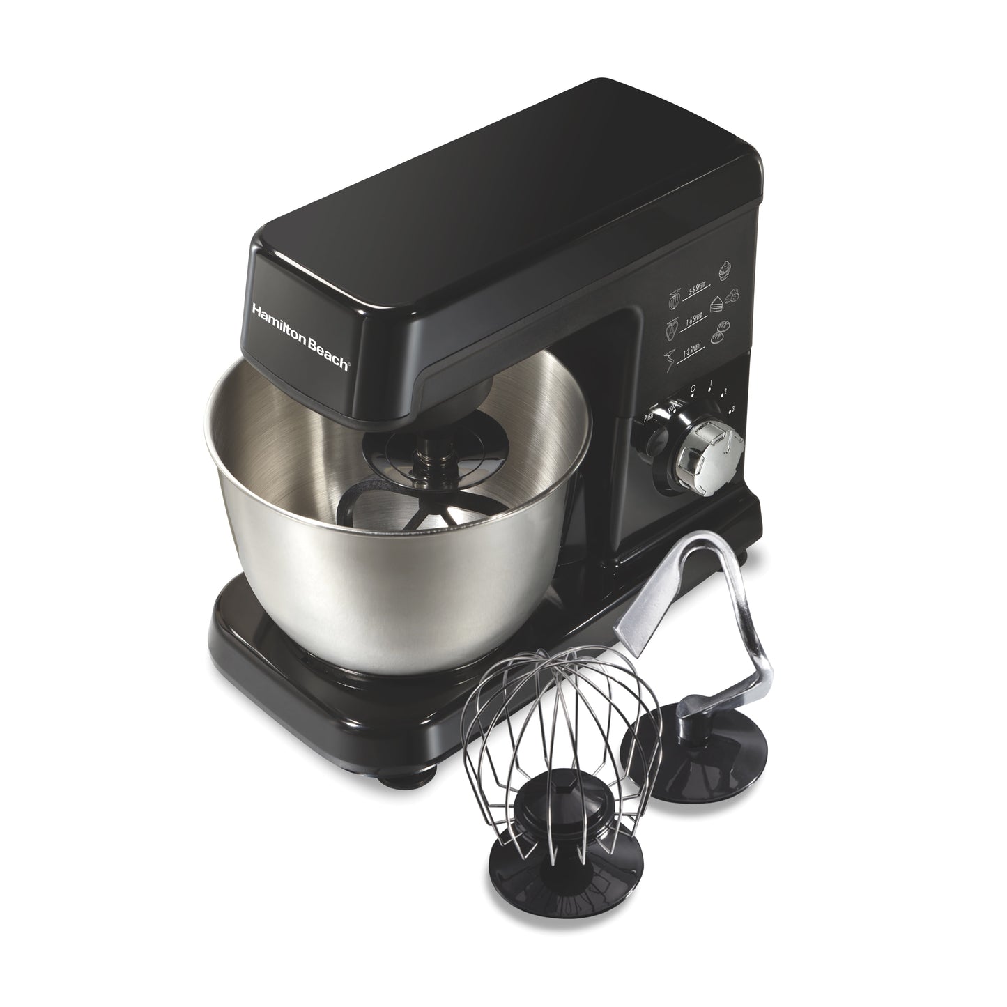 Hamilton Beach 3.5 Quart Stand Mixer for Kitchen, 6 Speeds, Tilt-Head, Dough Hook, Whisk & Flat Beater, Black