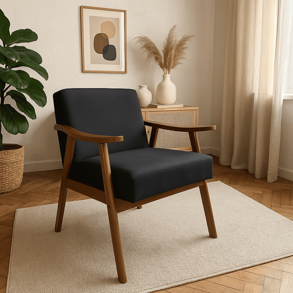 Homy Casa Mid-Century Accent Chair,Armchair for Living Room and Reading Nook, Black