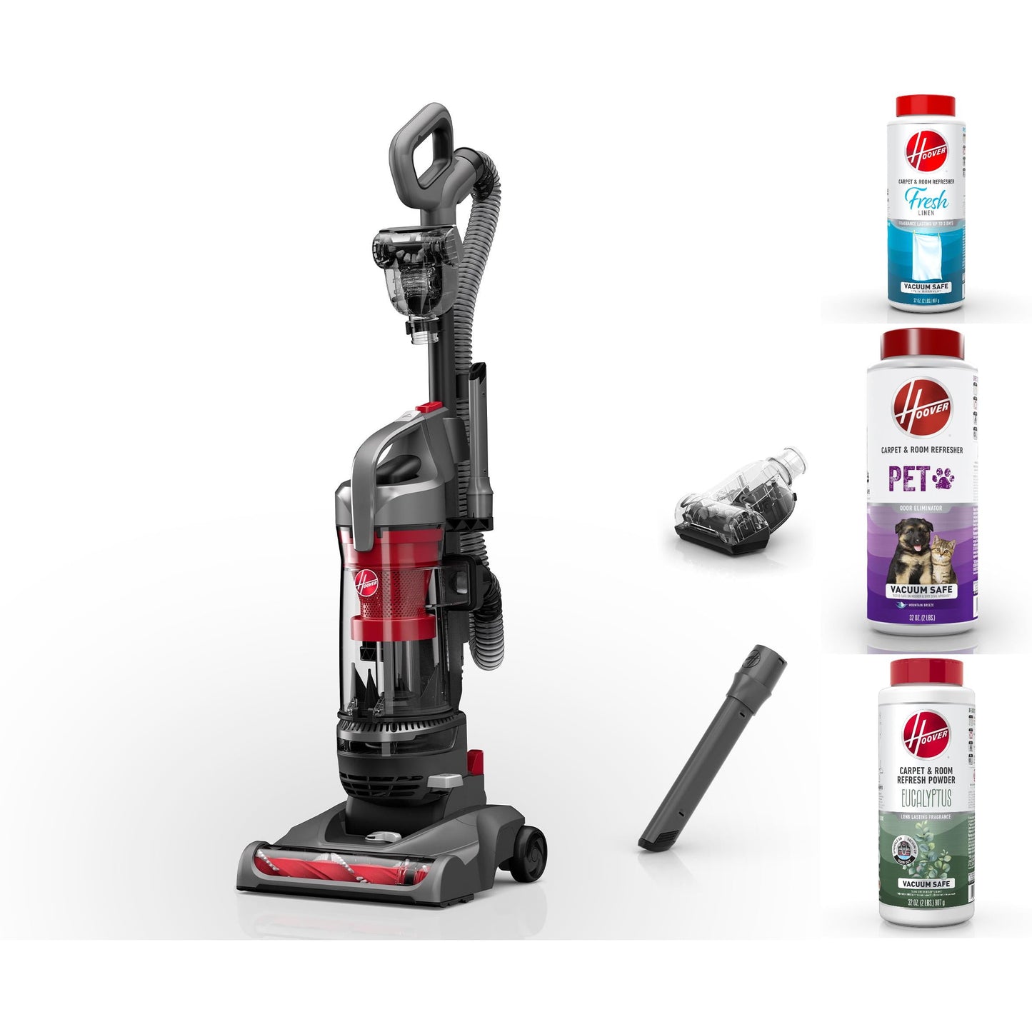 Hoover Bagless Upright Vacuum Cleaner, Rewind Pet & Hoover Fresh, Pet & Eucalyptus Carpet & Room Refresher Carpet Powder, 32oz