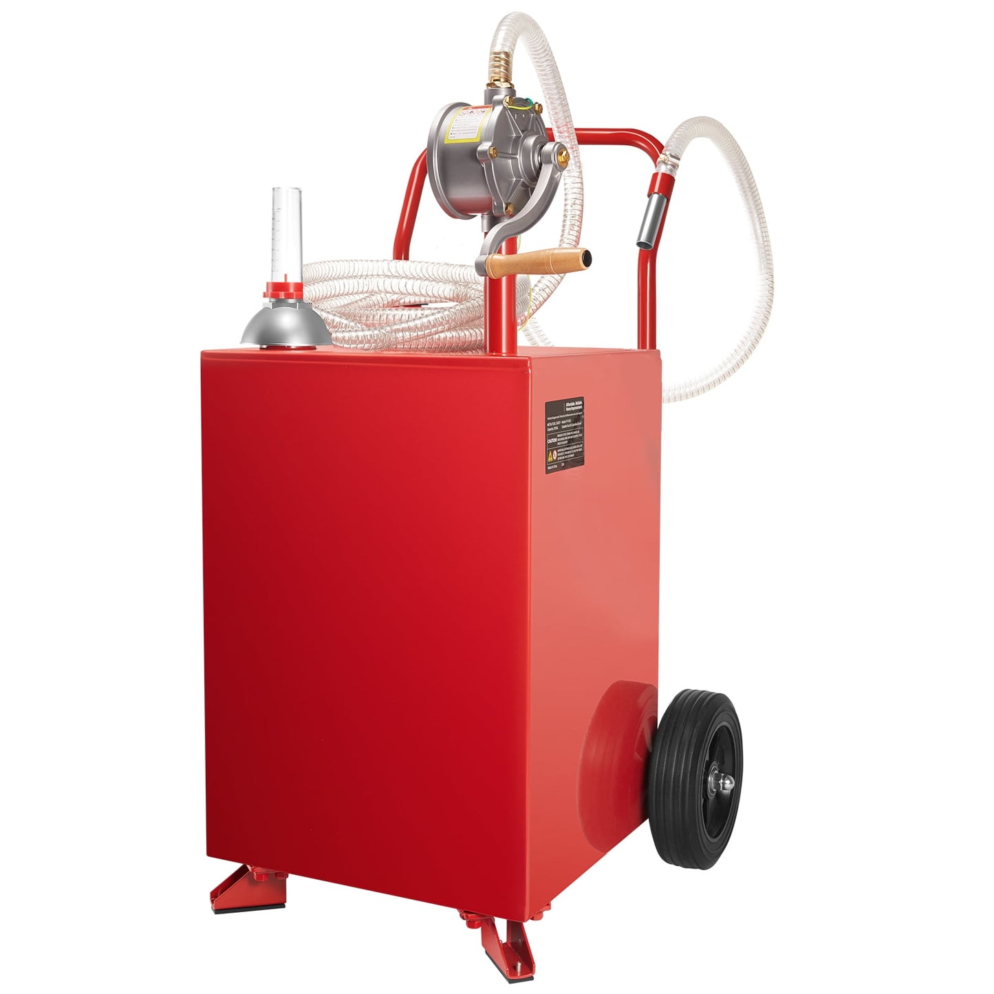 KFFKFF 20-Gallon Portable Fuel Storage Tank with Manual Transfer Pump, Mobile Gasoline and Diesel Container with Wheels and 10 ft Hose, Suitable for Cars, Lawn Equipment, ATVs, Boats, and More, Red
