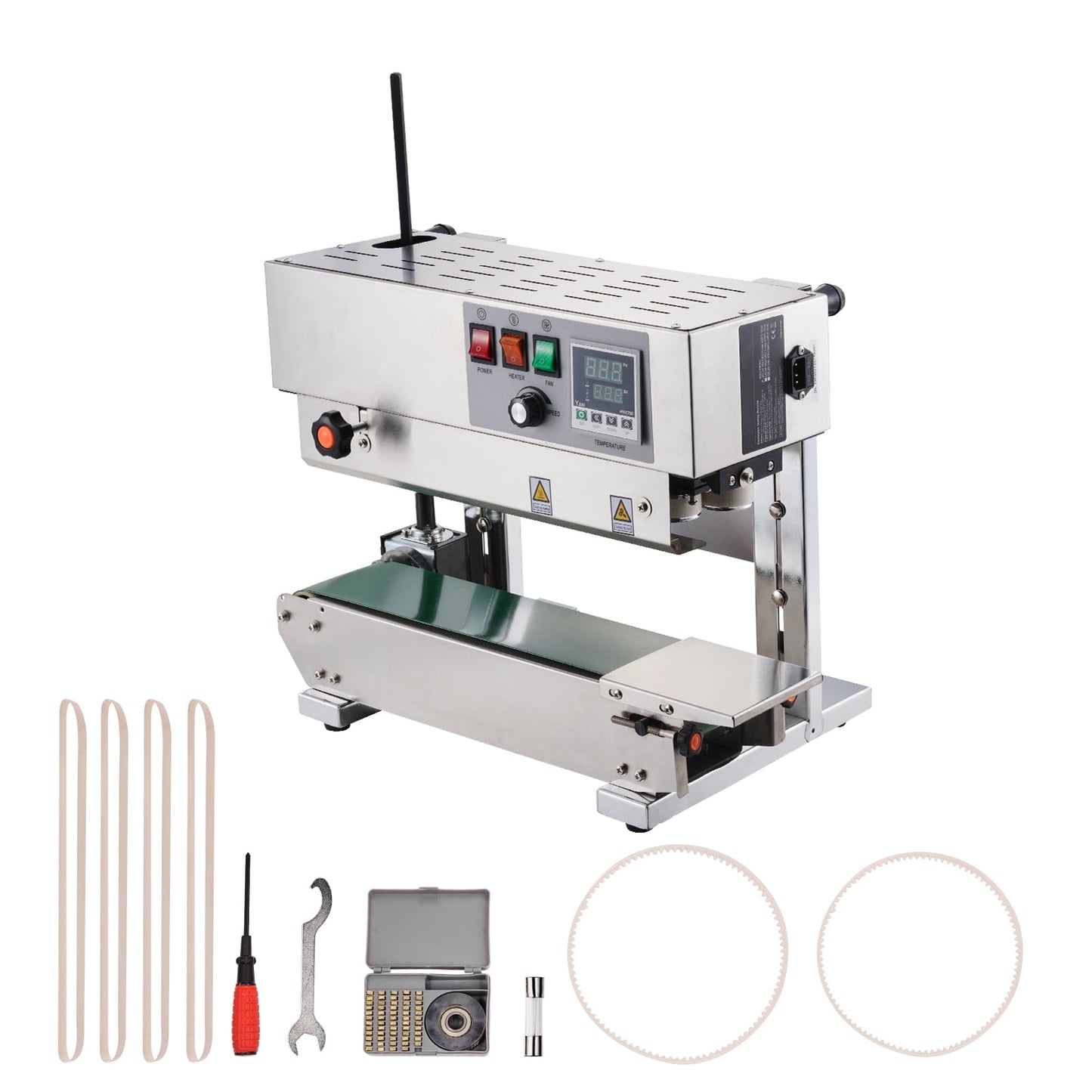 KFFKFF Bag Sealer, Continuous Band Sealing, 6-12 mm Width, Vertical with Digital Temp Control, Stainless Steel, for 0.02-0.8 mm Plastic Films