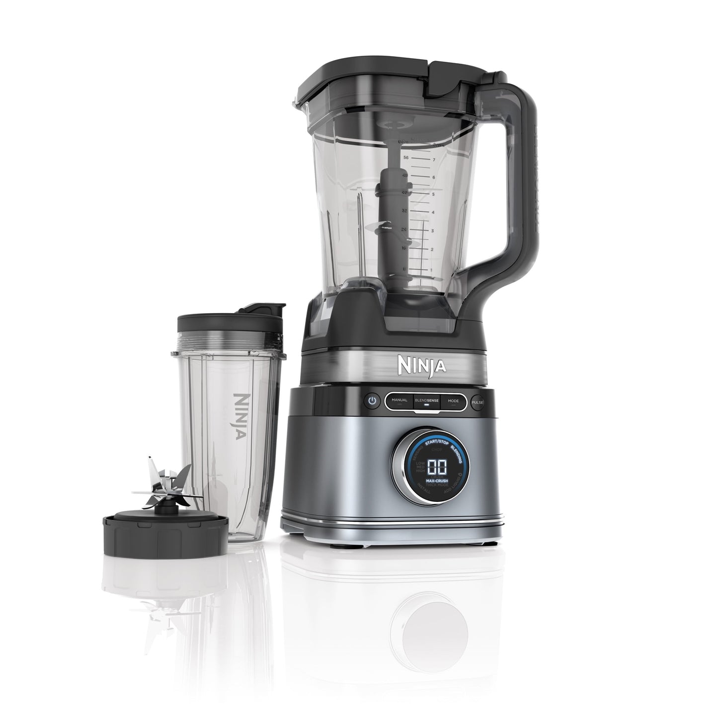 Ninja Detect Duo Power Blender + Personal Single-Serve, BlendSense Technology, Kitchen Countertop, 1700 Watts, 72 oz Pitcher, 24 oz Cup, TB300 Silver
