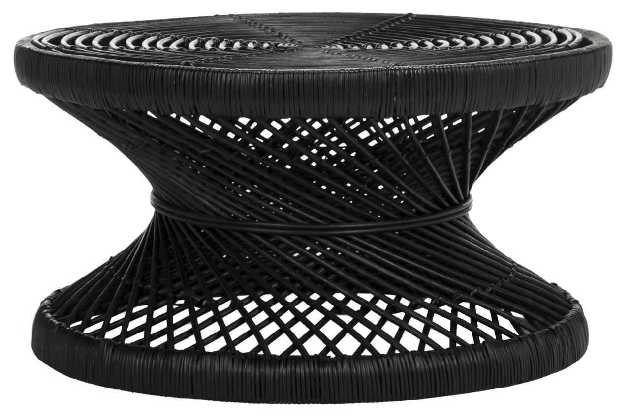 SAFAVIEH Grimson Round Large Bowed Wicker Coffee Table, Black