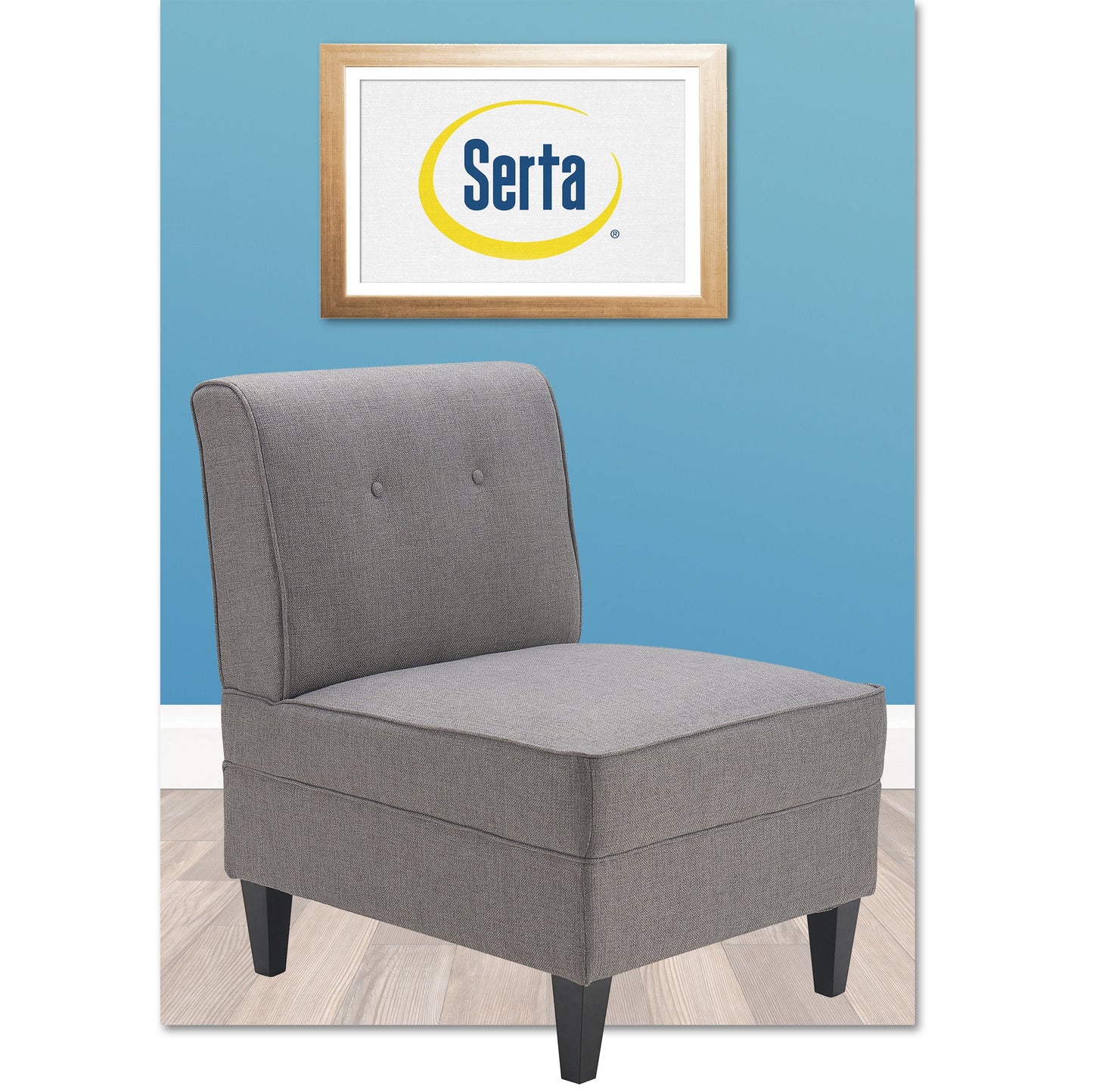 Serta Copenhagen Slipper Chair, Polyester Woven Fabric, Tufted Backrest, Sinuous Spring Cushion Seat Gray