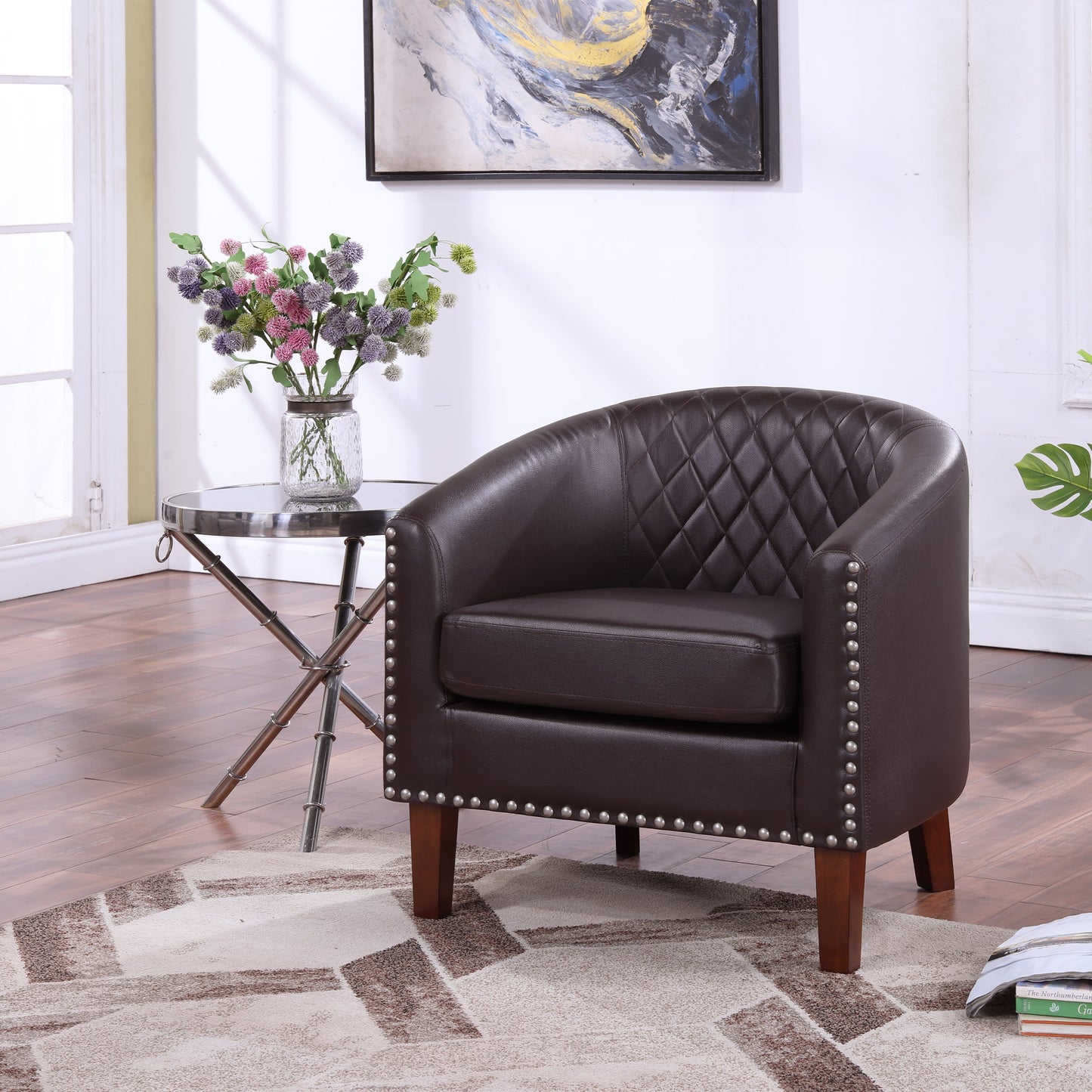 TrumanPick Barrel Faux Leather Accent Chair, Brown