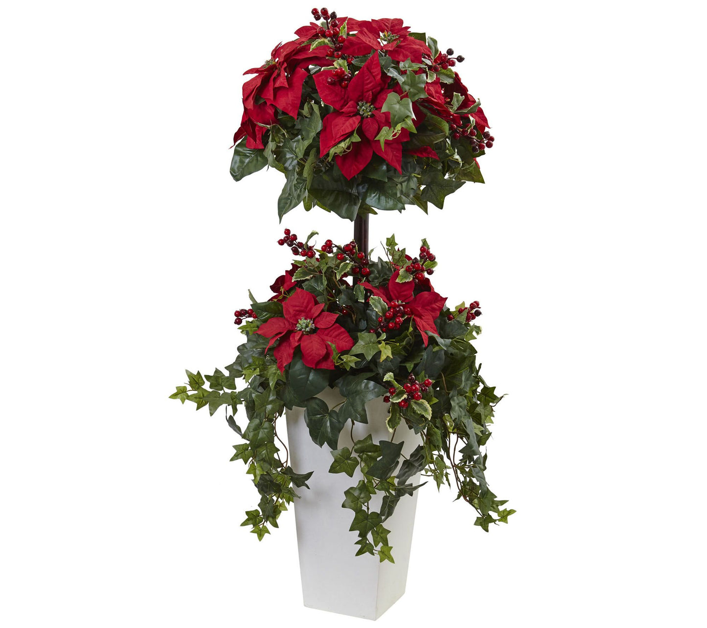 4' Poinsettia Berry Topiary in Planter by Nearly Natural