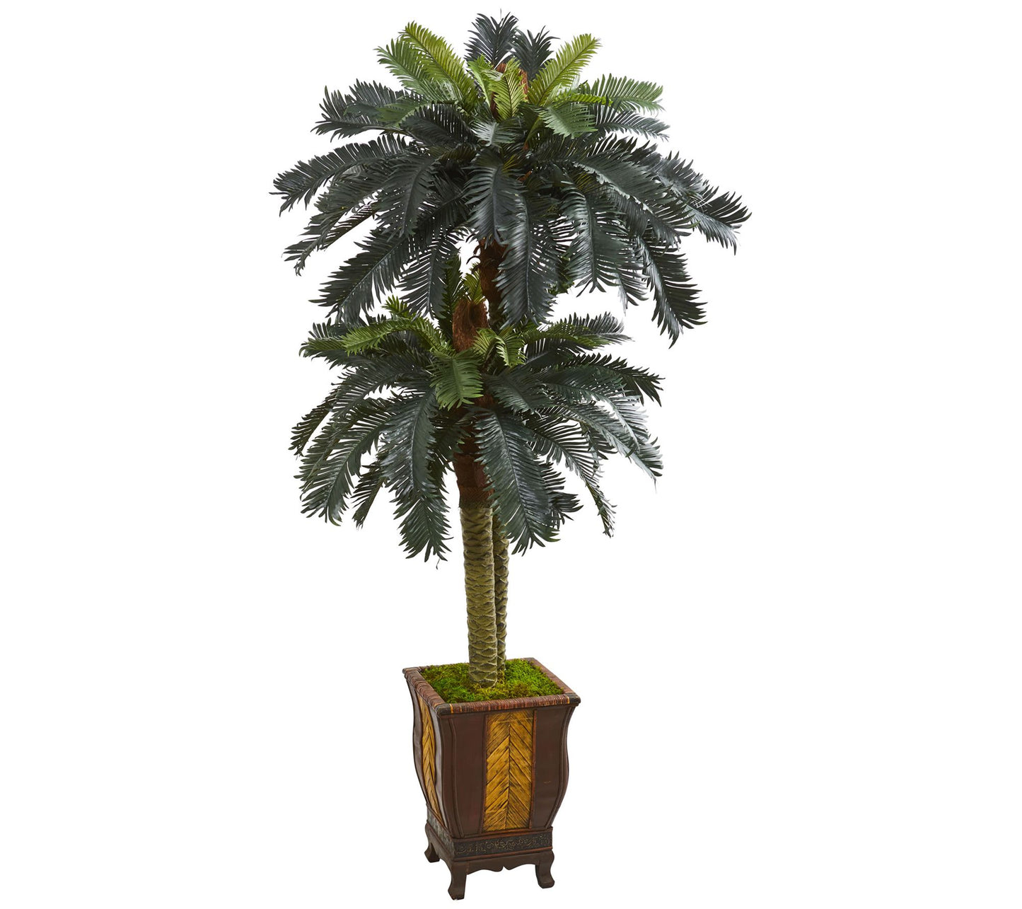6' Double Sago Palm Tree in Planter by Nearly Natural