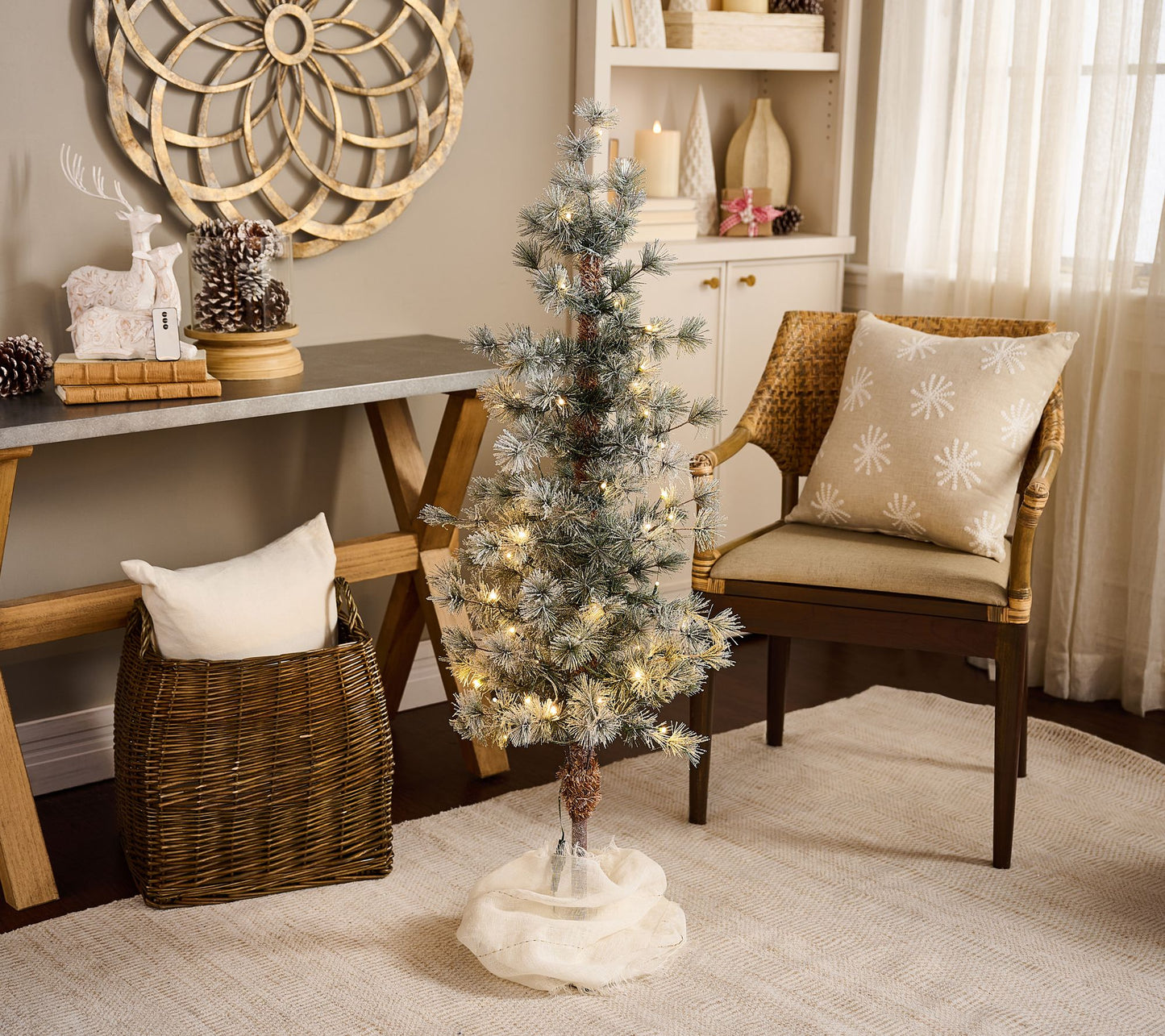 5' Illuminated Snowy Pine Tree with Remote by Valerie
