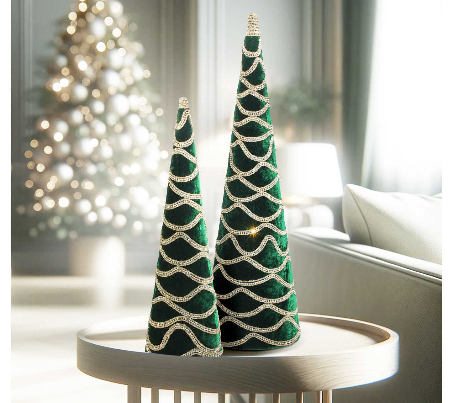 18-24" Velvet With Jewel Cone Tree Set of 2 byValerie