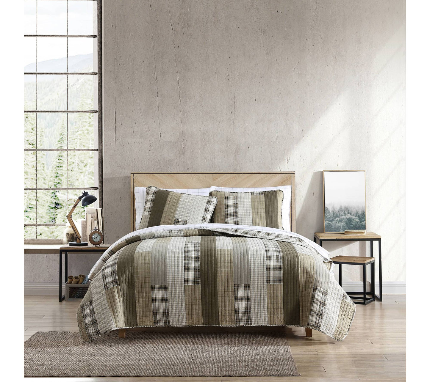 Eddie Bauer Fairview Beige Cotton Full/Queen Quilt Set