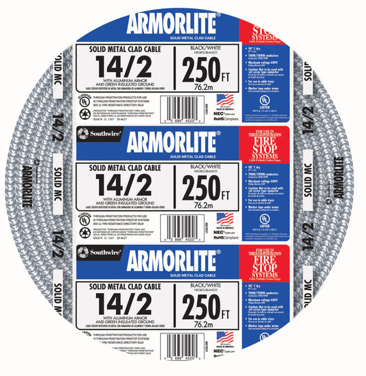 Southwire Armorlite 250-ft 14/2 Solid Aluminum MC (Metal Clad) Cable 68579201