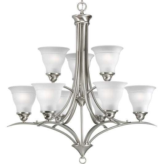 Progress Lighting Trinity 9 -Light Brushed Nickel Transitional For Use in Bedrooms, Dining Rooms, Foyers, Kitchens, Living Rooms Chandelier 559185