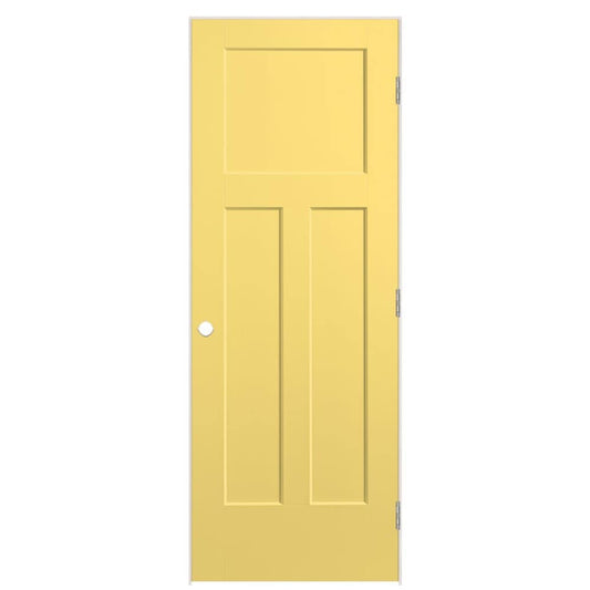 Masonite 24-in x 80-in Marigold Solid core 3-panel craftsman Left hand Smooth Prefinished Molded composite Flat Jamb Single Prehung Interior Door