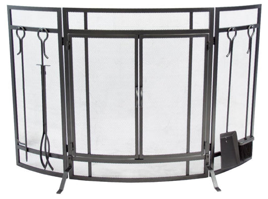 Pleasant Hearth 50-in Vintage Iron Steel 3-Panel Craftsman Twin Fireplace Screen FA498ST
