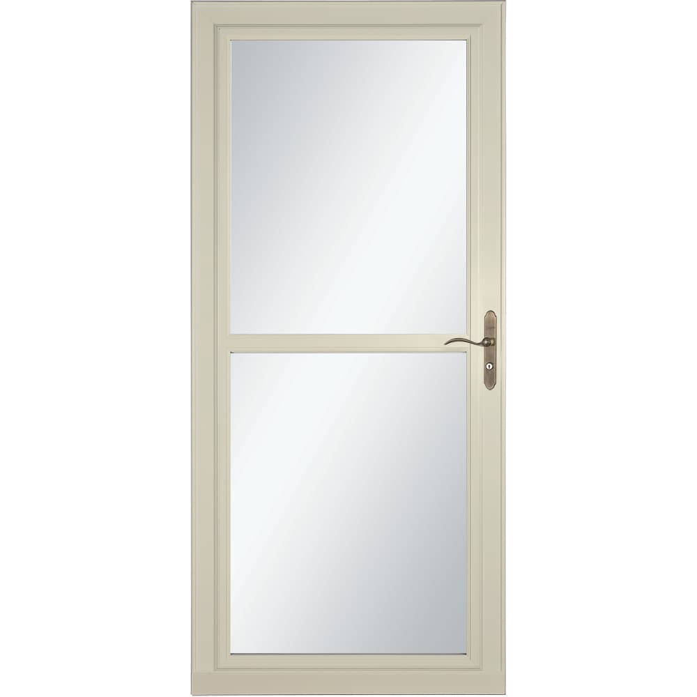 LARSON 80 Split Fullview (Tradewinds) 32-in x 81-in Almond Aluminum Reversible Hinge Storm Door with Retractable Screen ( Antique brass Handle Included )
