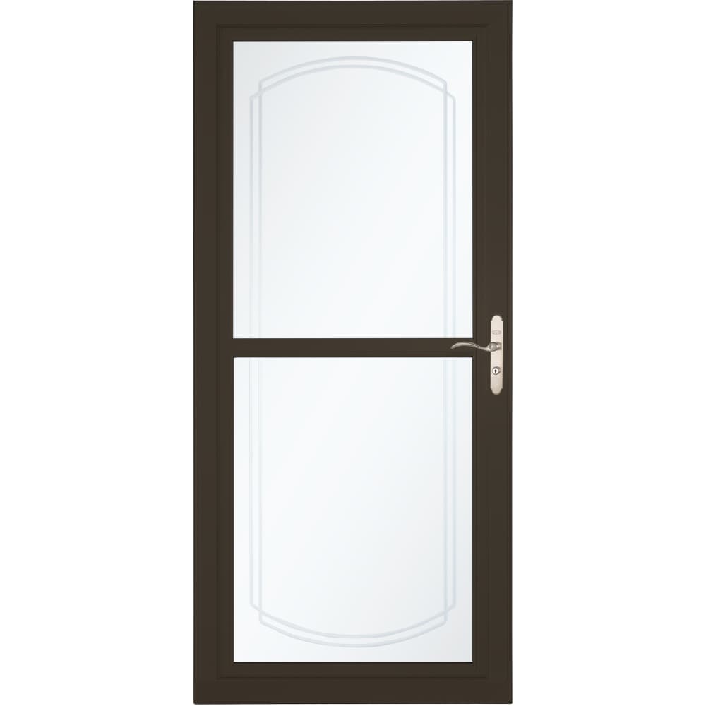 LARSON 80 Split Fullview (Tradewinds) 36-in x 81-in Brown Aluminum Reversible Hinge Storm Door Beveled Glass with Retractable Screen ( Brushed nickel Handle Included )