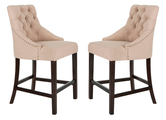 Safavieh Beige 41.0-in H Tall Upholstered Wood Bar Stool 2 -Pack