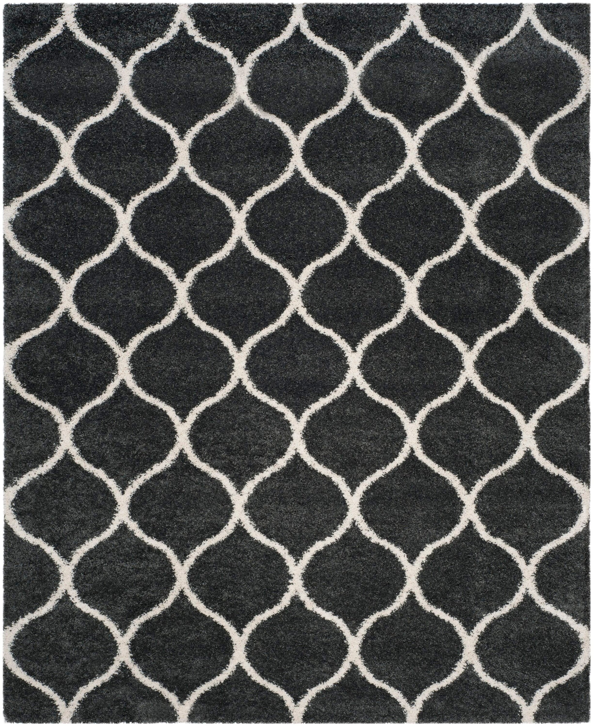 Safavieh Hudson Hathaway Shag 10 x 14 (ft) Loomed Dark Gray/Ivory Rectangular Indoor Trellis Area rug
