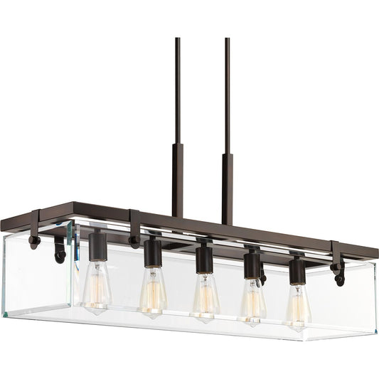 Progress Lighting Glayse 5 -Light Antique Bronze Modern/contemporary Clear glass Linear Large Hanging Kitchen island light 1007375