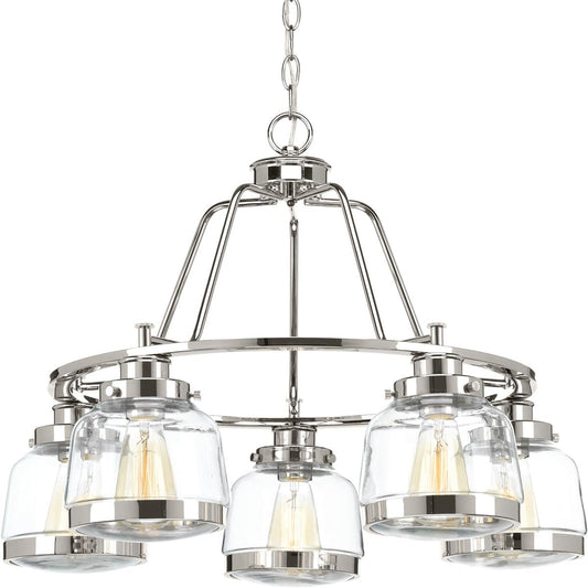 Progress Lighting Judson 5 -Light Polished Nickel Farmhouse For Use in Bedrooms, Dining Rooms, Foyers, Kitchens, Living Rooms Chandelier 2517141