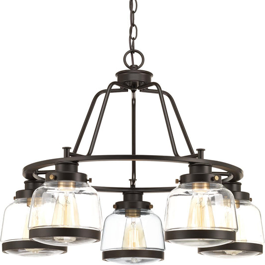 Progress Lighting Judson 5 -Light Antique Bronze Farmhouse For Use in Bedrooms, Dining Rooms, Foyers, Kitchens, Living Rooms Chandelier 2517140