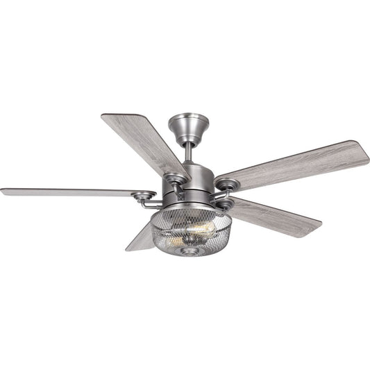 Progress Lighting Greer 54-in Integrated LED Antique Nickel with Walnut/Driftwood Blades Ceiling Fan With Light - Remote Included ( 5 -Blade ) 3311969