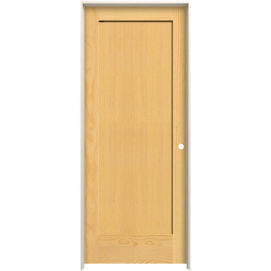 JELD-WEN 28-in x 80-in Unfinished 1-panel square Left hand Textured Unfinished Pine Wood Flat Jamb Single Prehung Interior Door