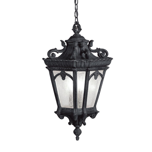Kichler Tournai 3 -Light Textured Black Traditional Seeded glass Lantern Large Outdoor Hanging Pendant light 1253881