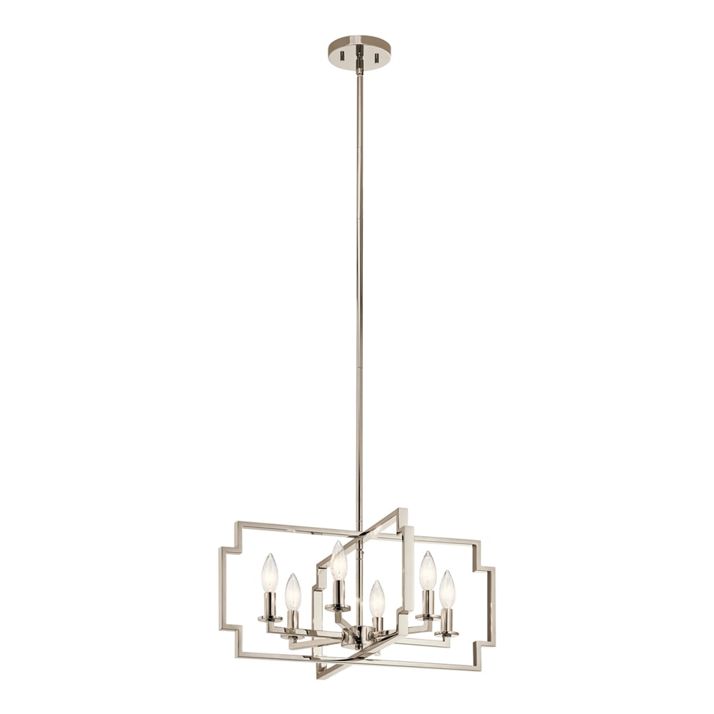 Kichler Downtown Deco 6 -Light Polished Nickel Transitional For Use in Bedrooms, Dining Rooms, Foyers, Kitchens, Living Rooms Chandelier 1252827