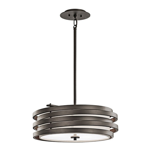 Kichler Roswell 3 -Light Olde bronze Modern/contemporary Etched glass Geometric Medium Hanging Pendant light 1253238