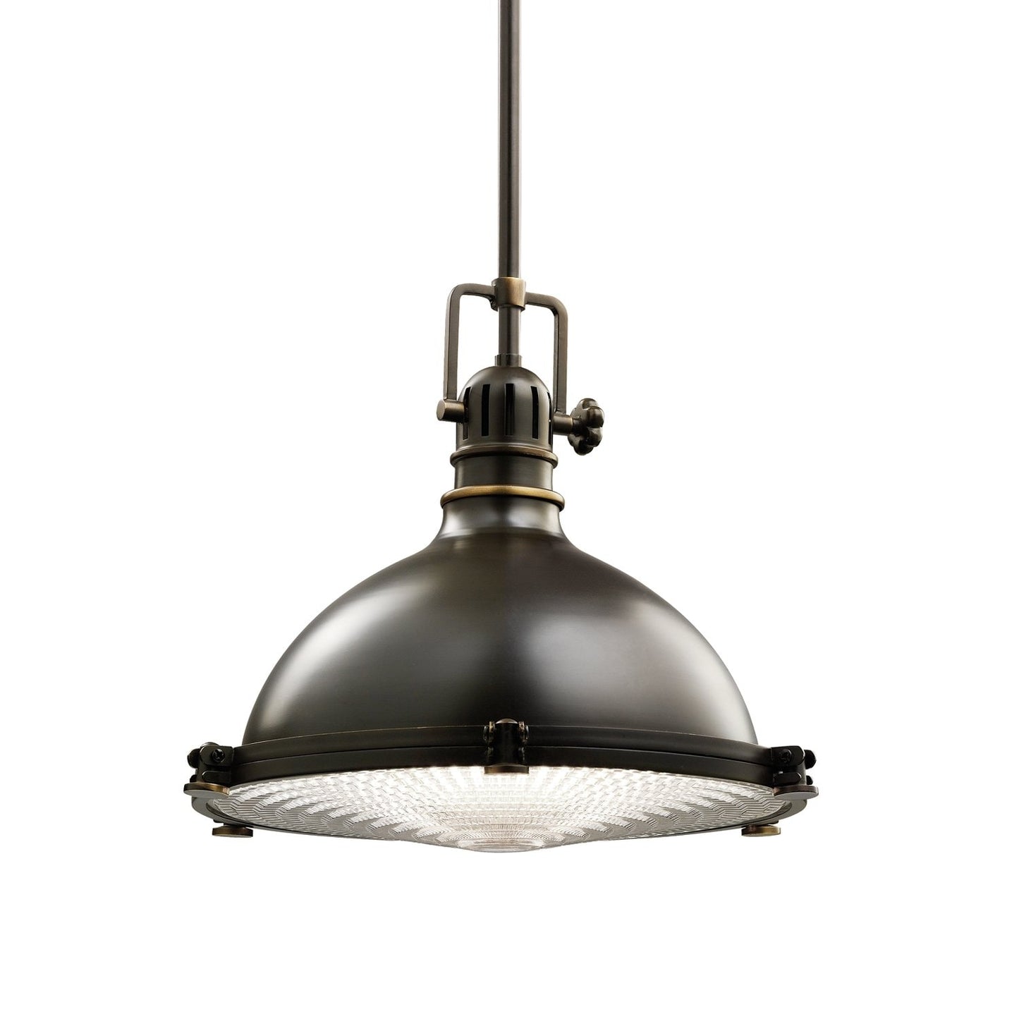 Kichler Hatteras Bay 1 -Light Olde Bronze Transitional Ribbed glass Lantern Medium Hanging Pendant light 1253081